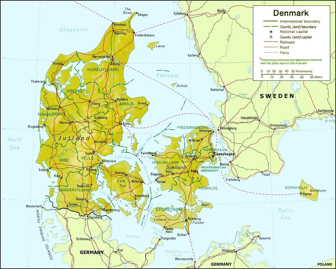 Peta dari denmark geografi 