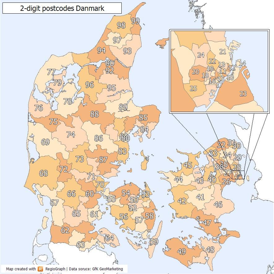 denmark kode pos peta